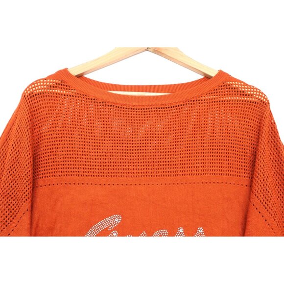 Y2K Guess Los Angeles Womens Orange XS Knit Sweater Rhinestone Mesh Tomato Girl - Picture 5 of 9